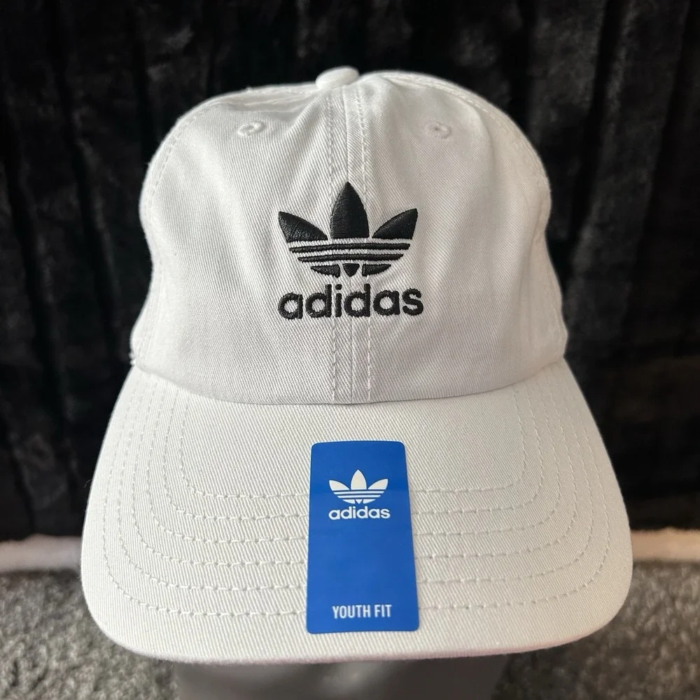 Adidas Youth Fit Cotton Dri Washed White Relaxed Ball Cap Hat NEW (Y1)